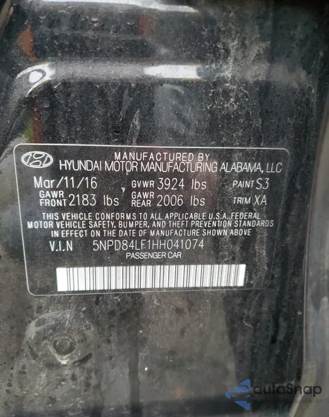2017 Hyundai Elantra Se z USA, uszkodzony, nr VIN 5NPD84LF1HH041074